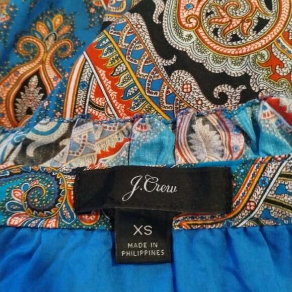 J Crew Tiered‎ Popover in Ratti Mediterranean Paisley Ruffled Poplin Dress Sz XS - Picture 5 of 7